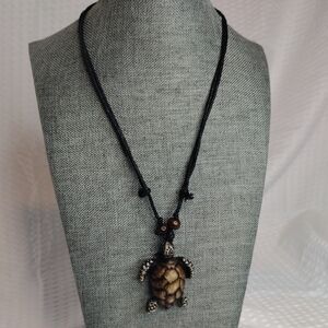 Handcrafted Bone Turtle Pendant Rope Necklace
